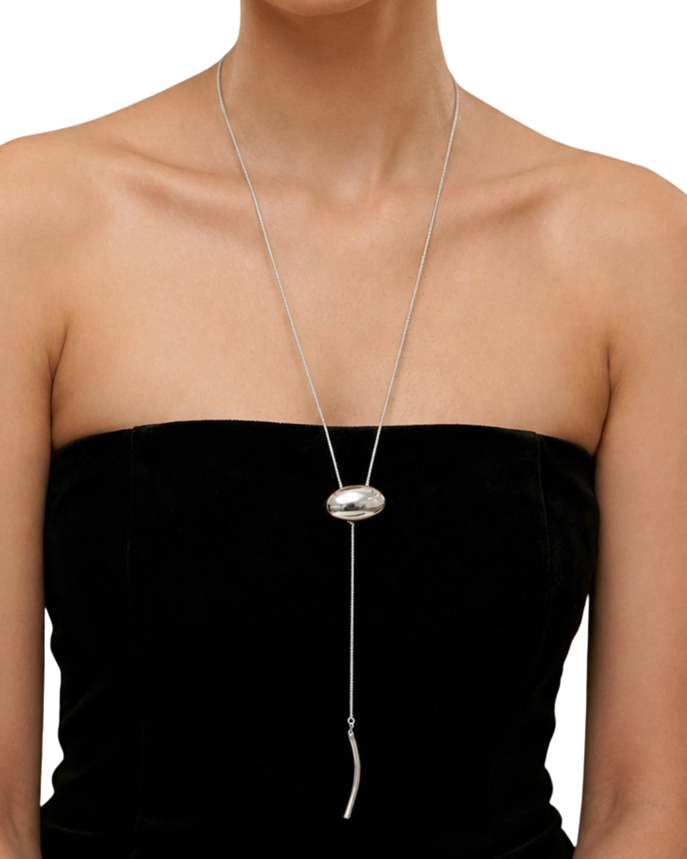 Silver Pebble Lariat Necklace