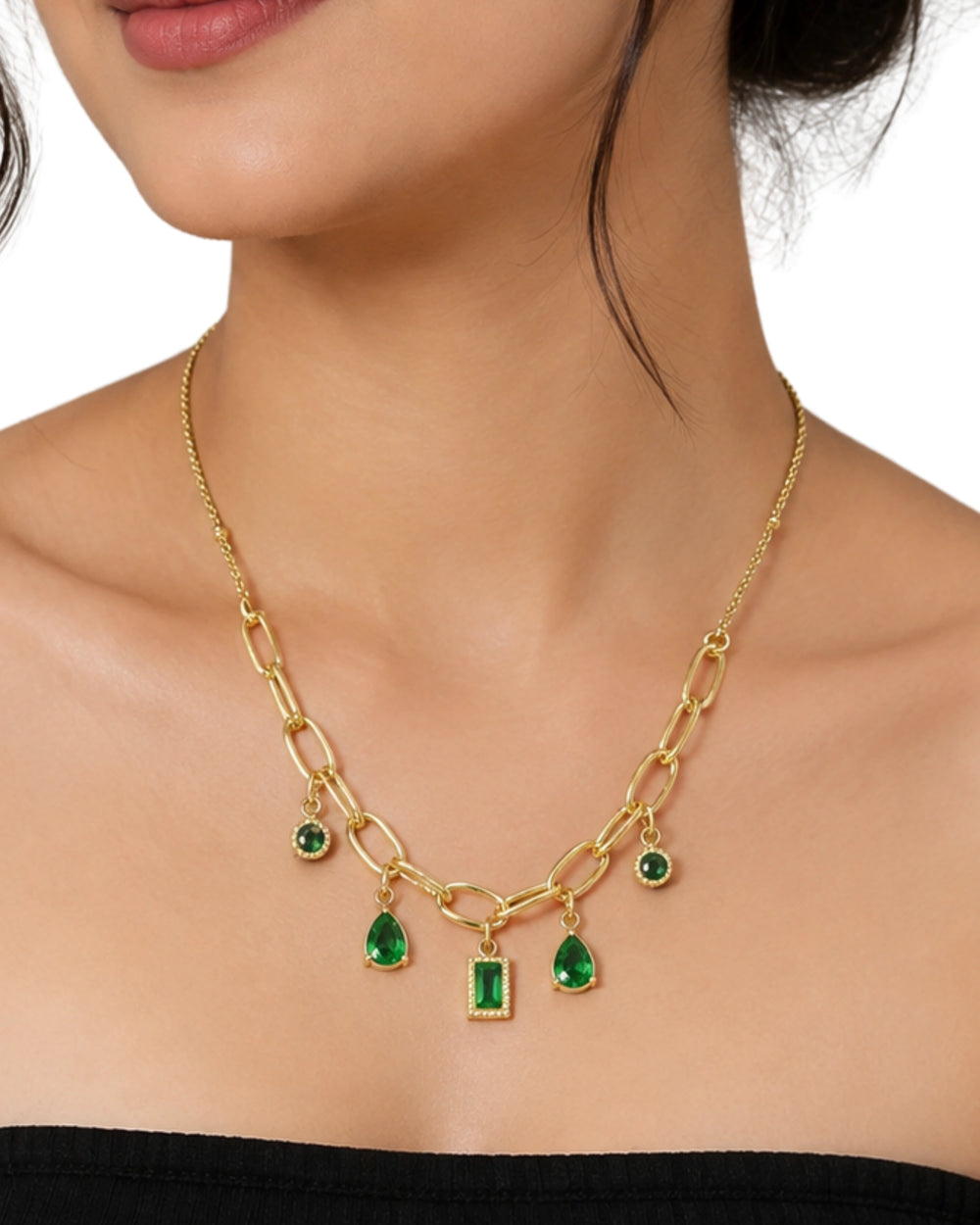Emerald Charm Cascade Necklace
