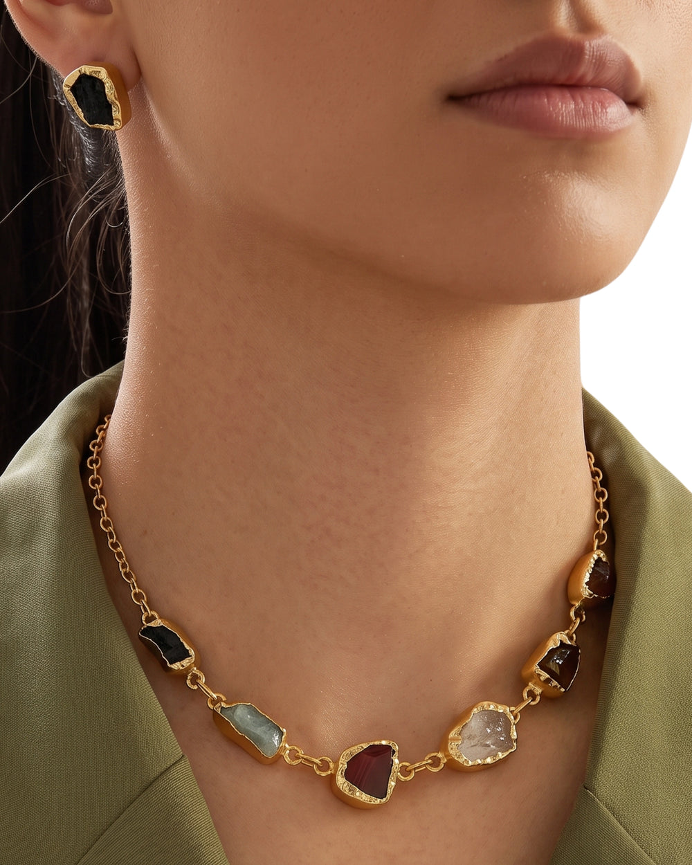 Golden Aura Natural Stone Necklace & Earrings Set