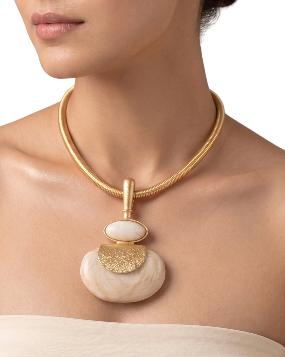 Modern Gold-Tone Ivory Pendant Necklace