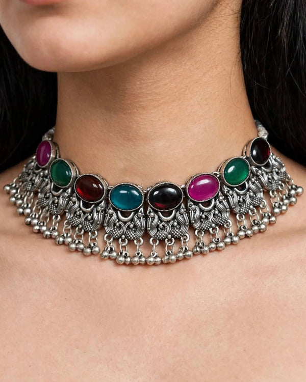 Royal Heritage Multicolor Silver Choker