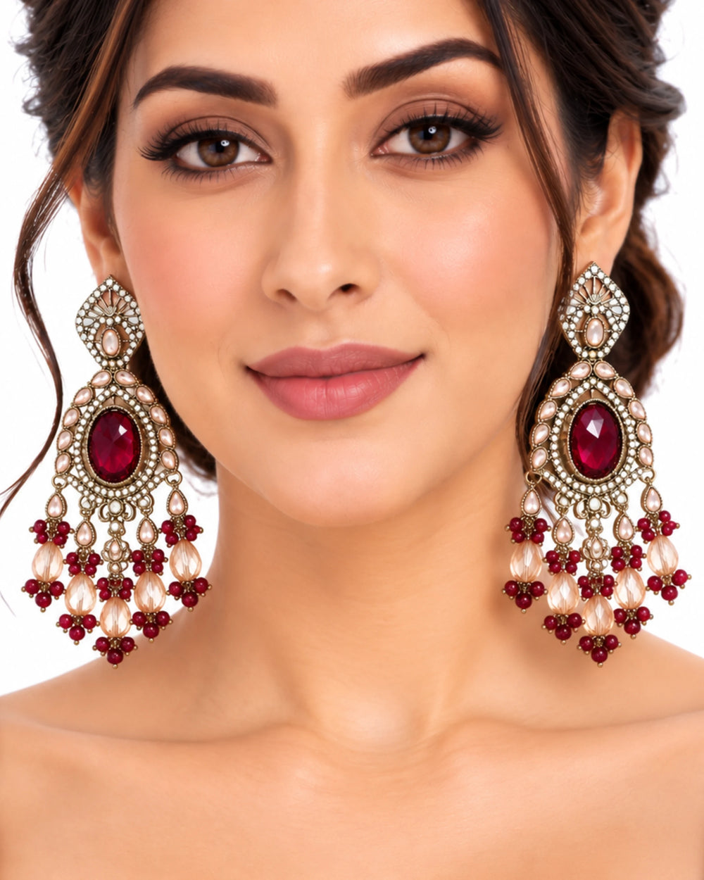 Vintage Ruby Pearl Cascade Earrings