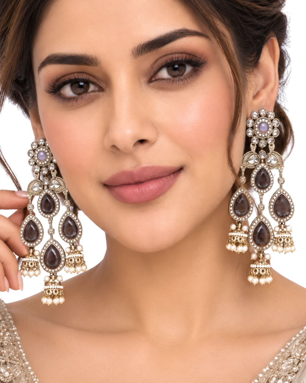 Royal Amethyst & Pearl Tiered Jhumki Dangles