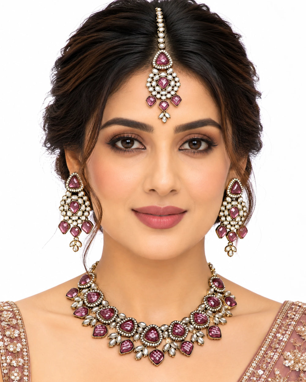 Rose Pink Elegance Choker & Drop Earrings