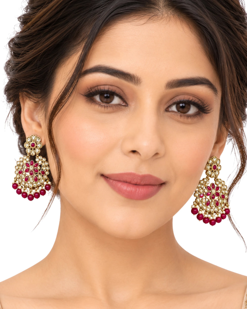 The Royal Ruby Floral Kundan Drop Earrings