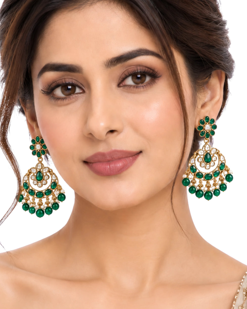 Royal Emerald Flower Crescent Dangles