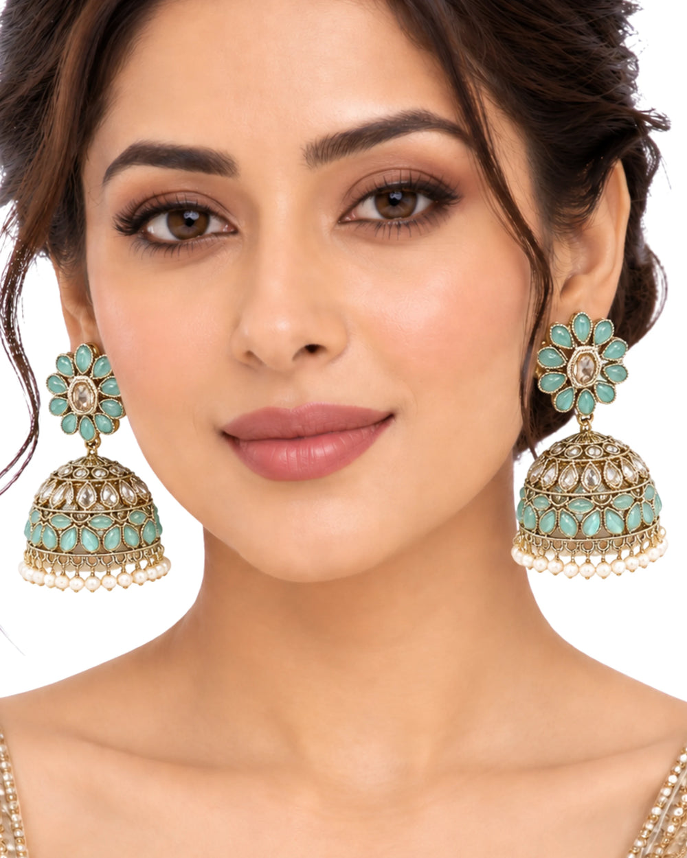 Pastel Pistachio & Pearl Grand Jhumkas