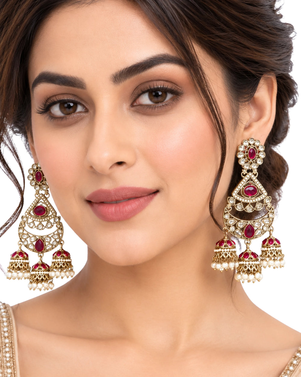 The Royal Ruby & Pearl Jhumka Chandbali Earrings