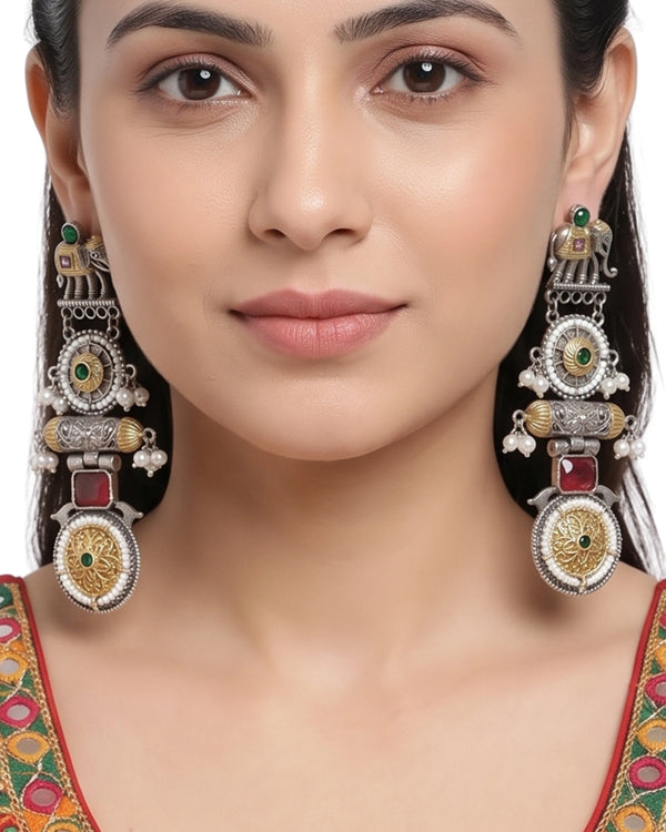 Royal Royal Elephant & Emerald-Ruby Accent Earrings