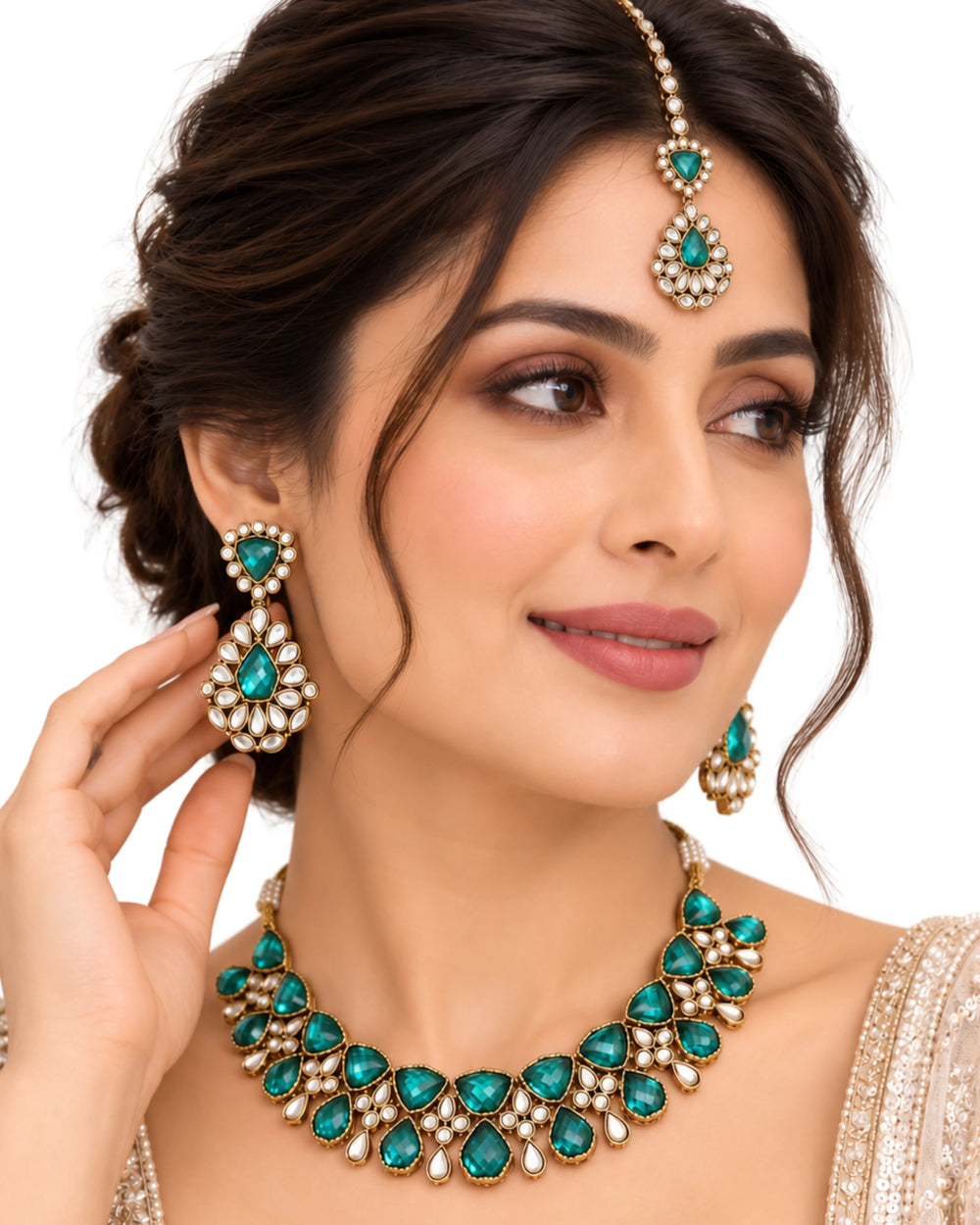 Vedic Grace Kundan & Turquoise-Green Suite