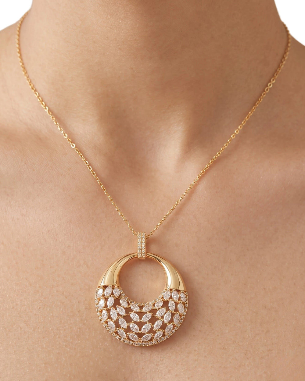 Golden Circle Statement Necklace & Earrings Set