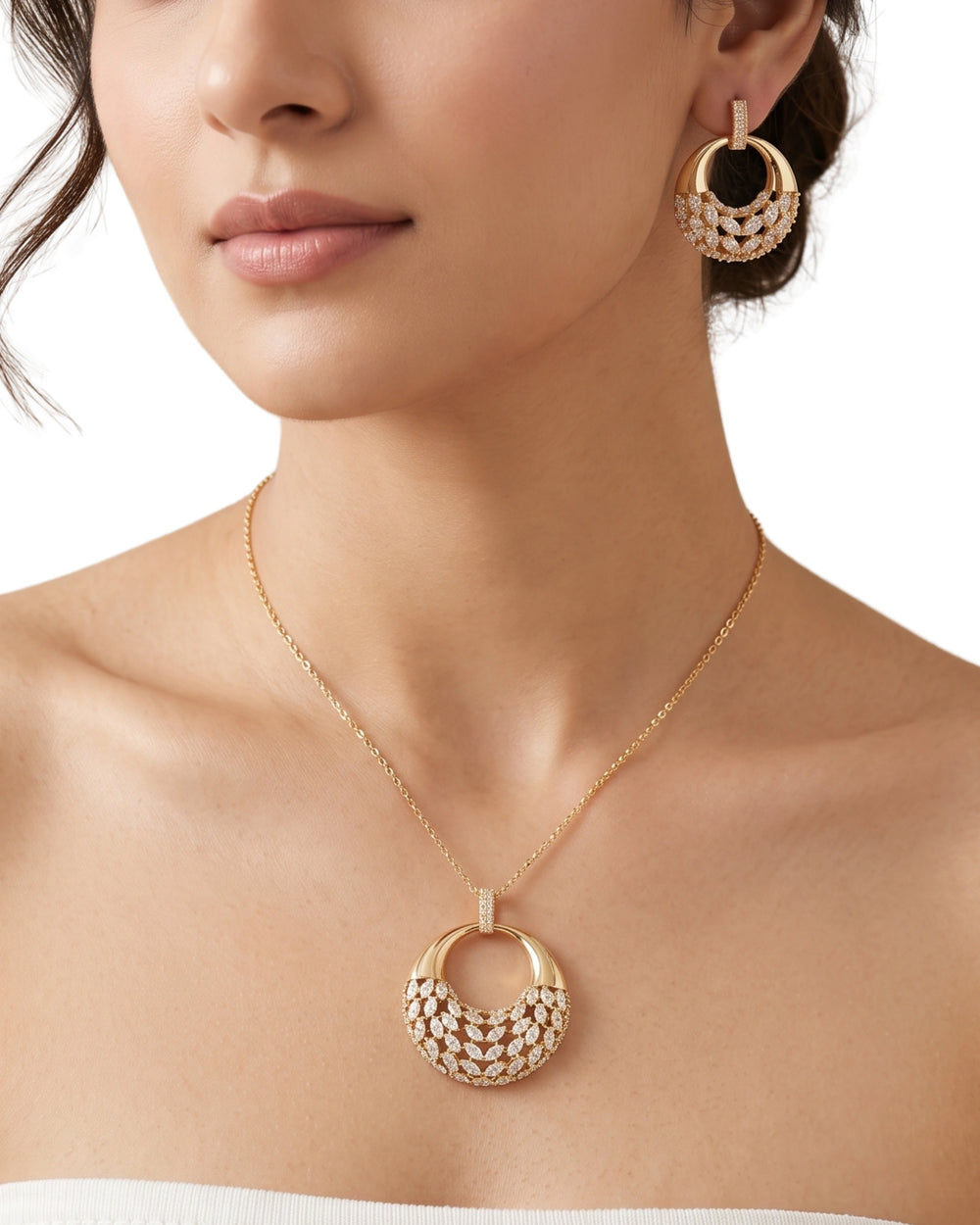 Golden Circle Statement Necklace & Earrings Set