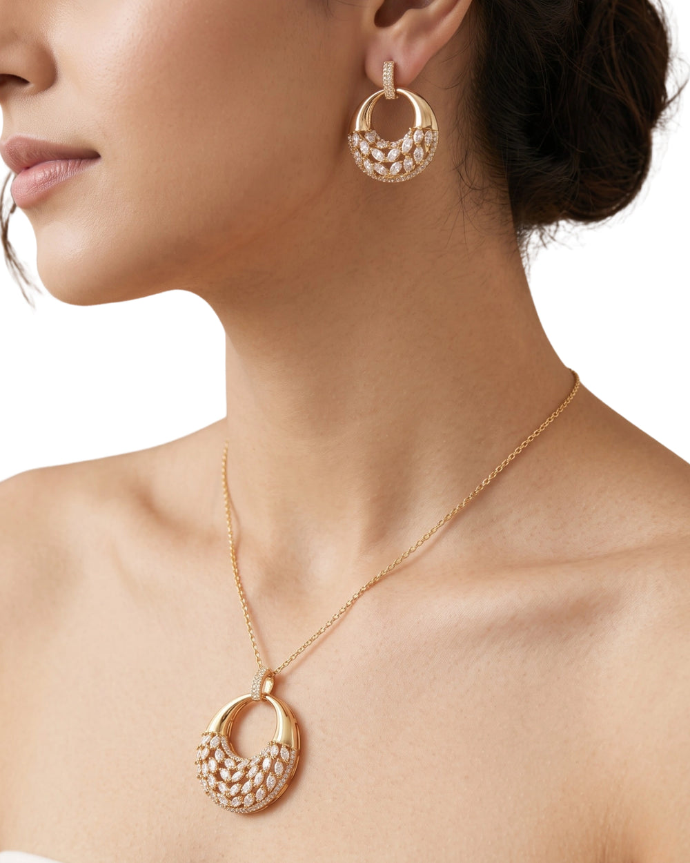 Golden Circle Statement Necklace & Earrings Set