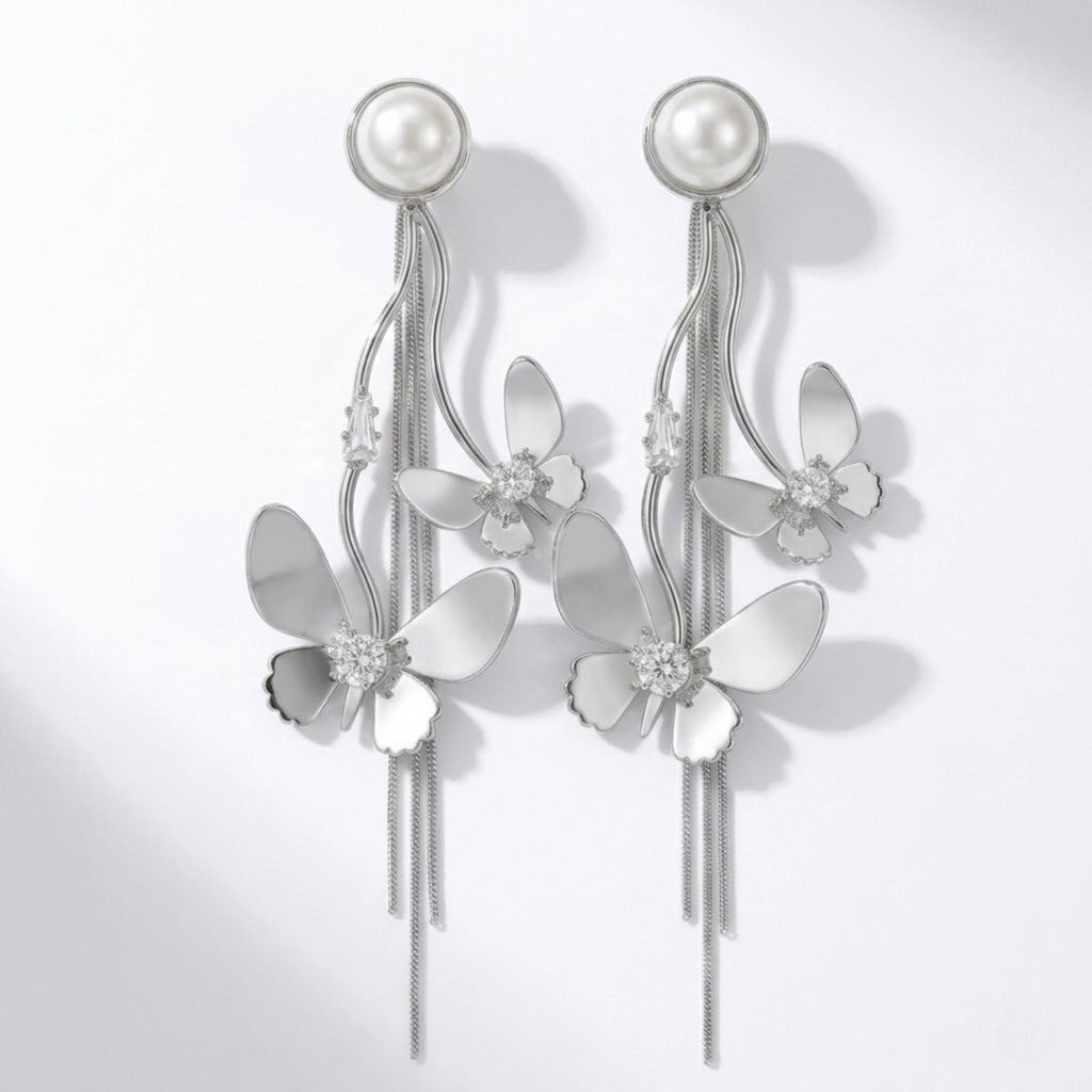 Silver Butterfly Danglers