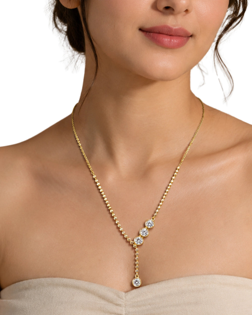 Golden Trio Crystal Lariat Necklace
