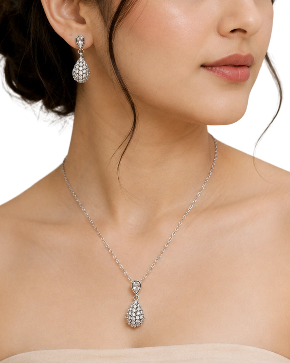 Silver Teardrop Pave Suite