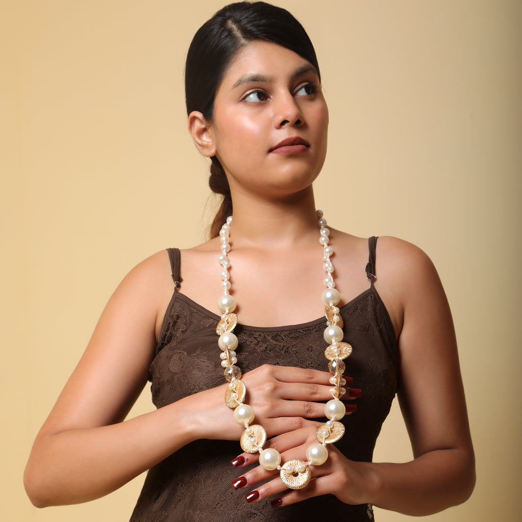 Golden Pearl Ring Necklace