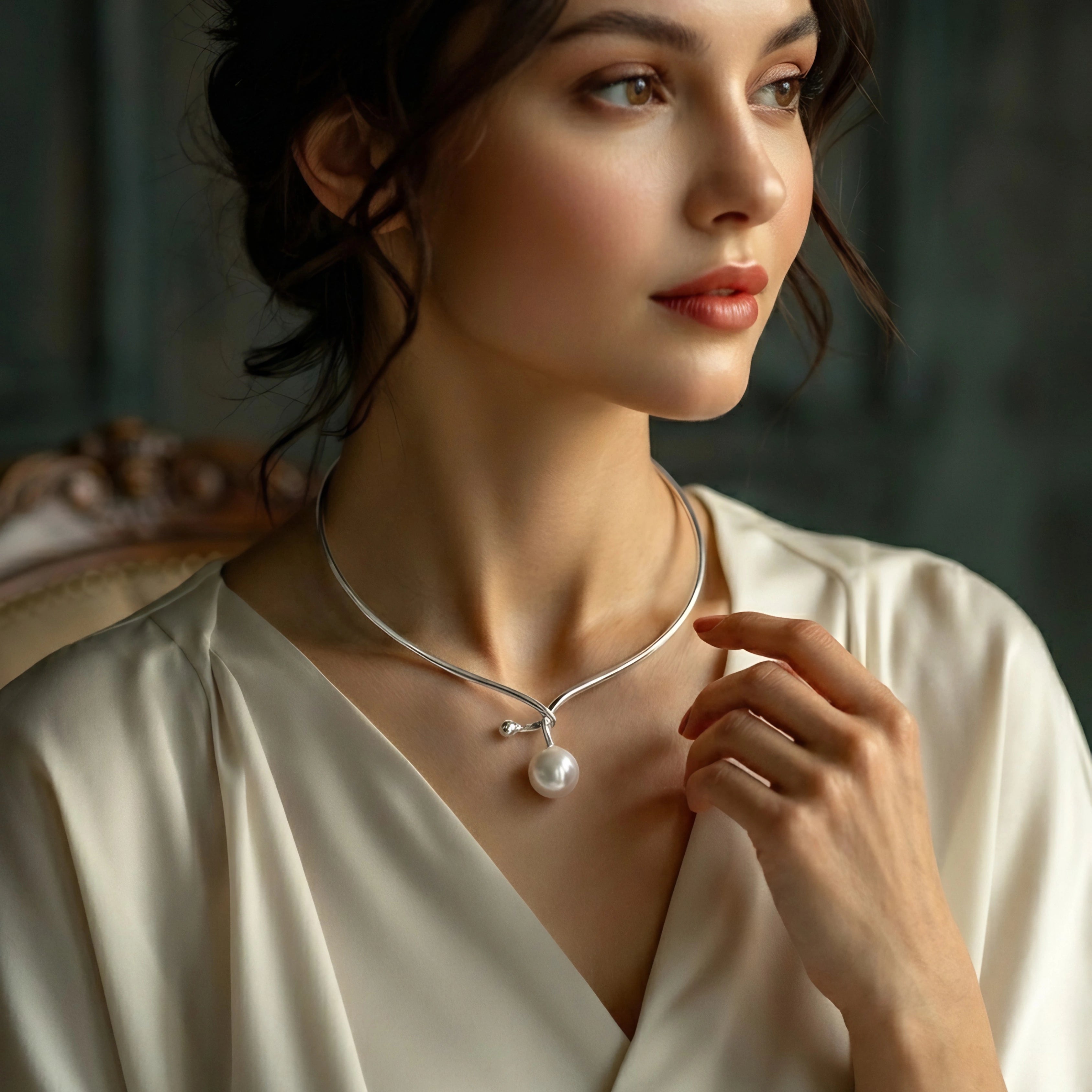 SILVER PEARL DROP NECKLACE