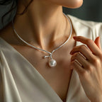 SILVER PEARL DROP NECKLACE