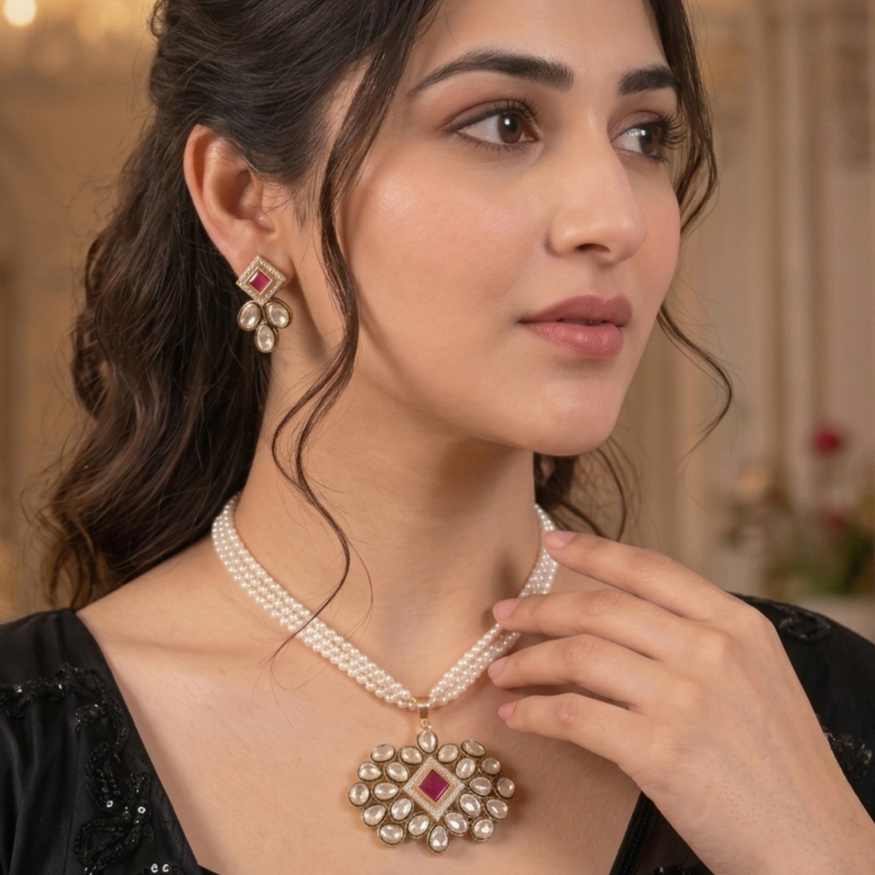 Royal Kundan Bloom Pearl Set