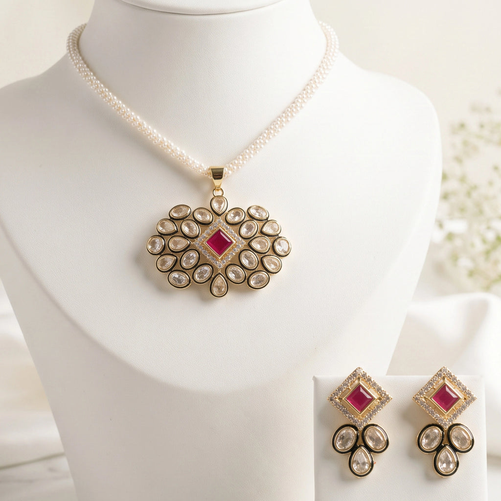 Royal Kundan Bloom Pearl Set