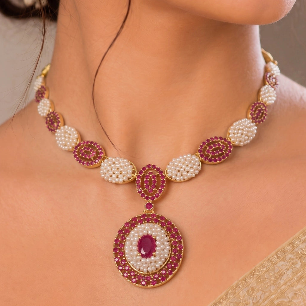 Ruby Pearl Royale Necklace Set