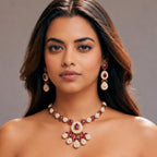Ruby Pearl Blossom Necklace Set