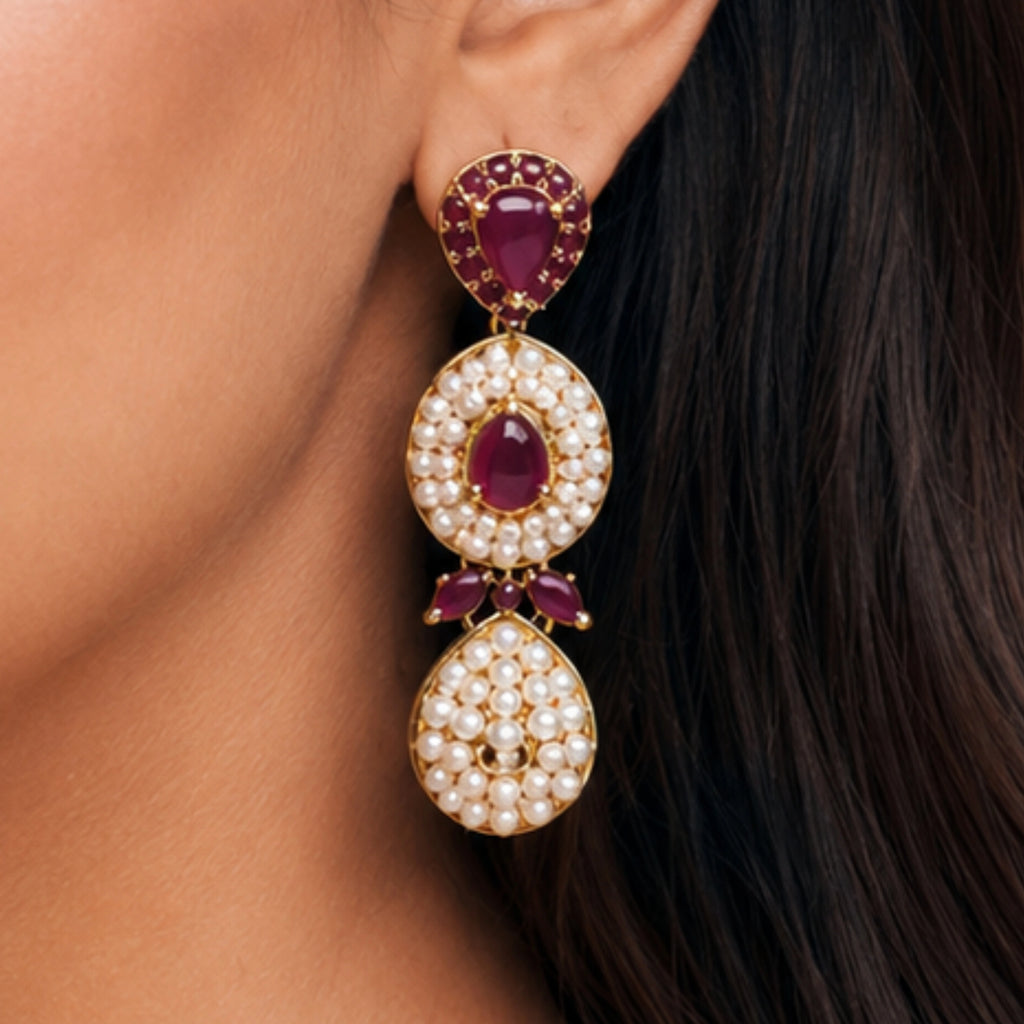 Ruby Pearl Blossom Necklace Set