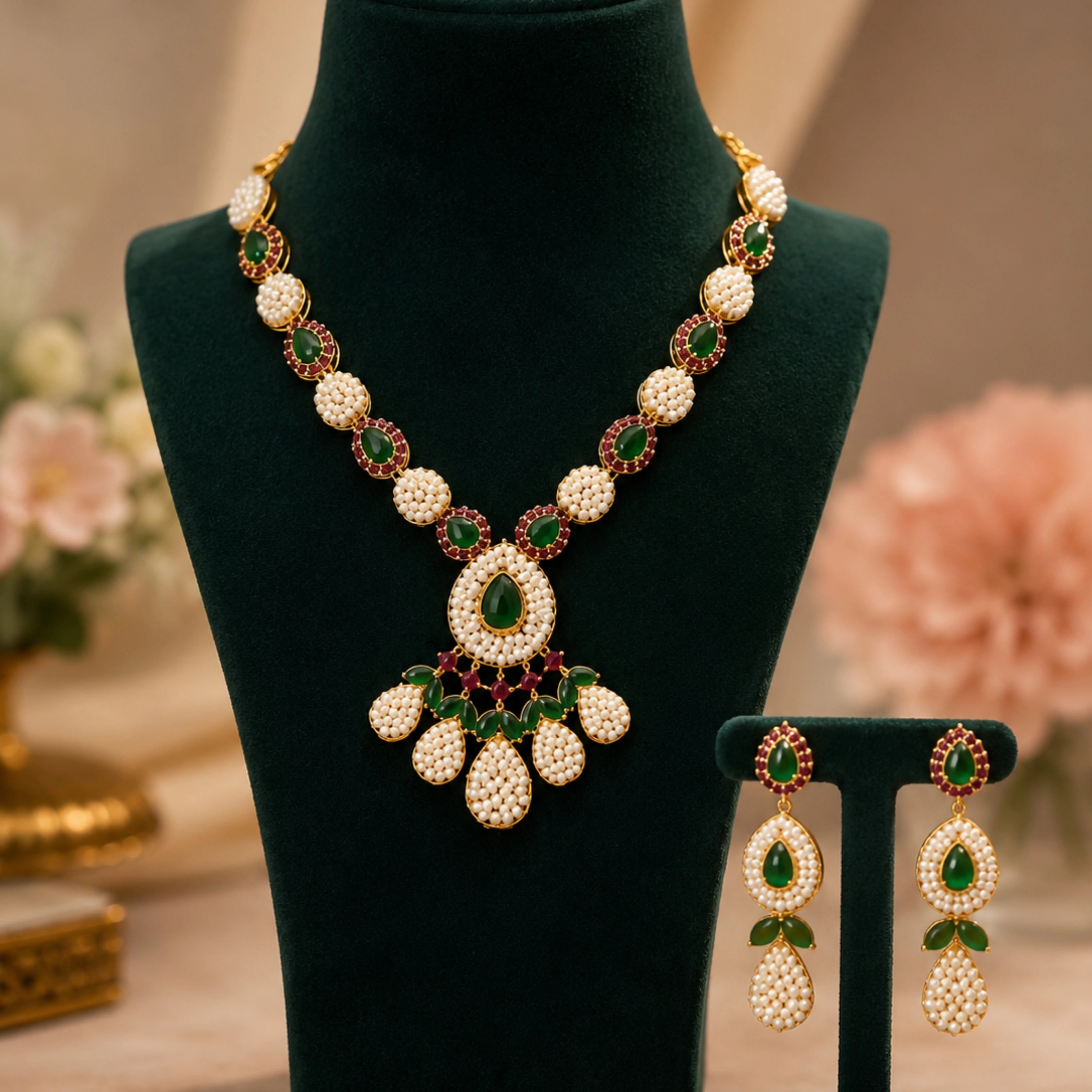 Emerald Pearl Royale Necklace Set