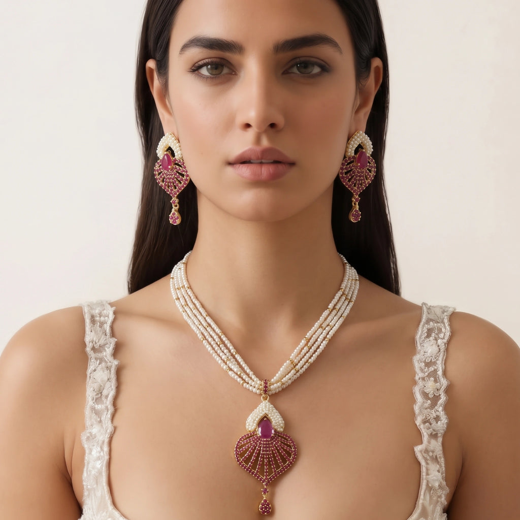 Ruby Pearl Radiance Necklace Set