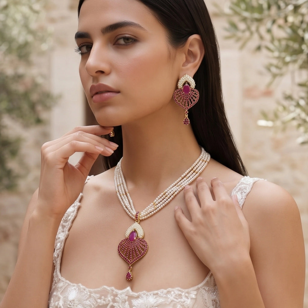 Ruby Pearl Radiance Necklace Set