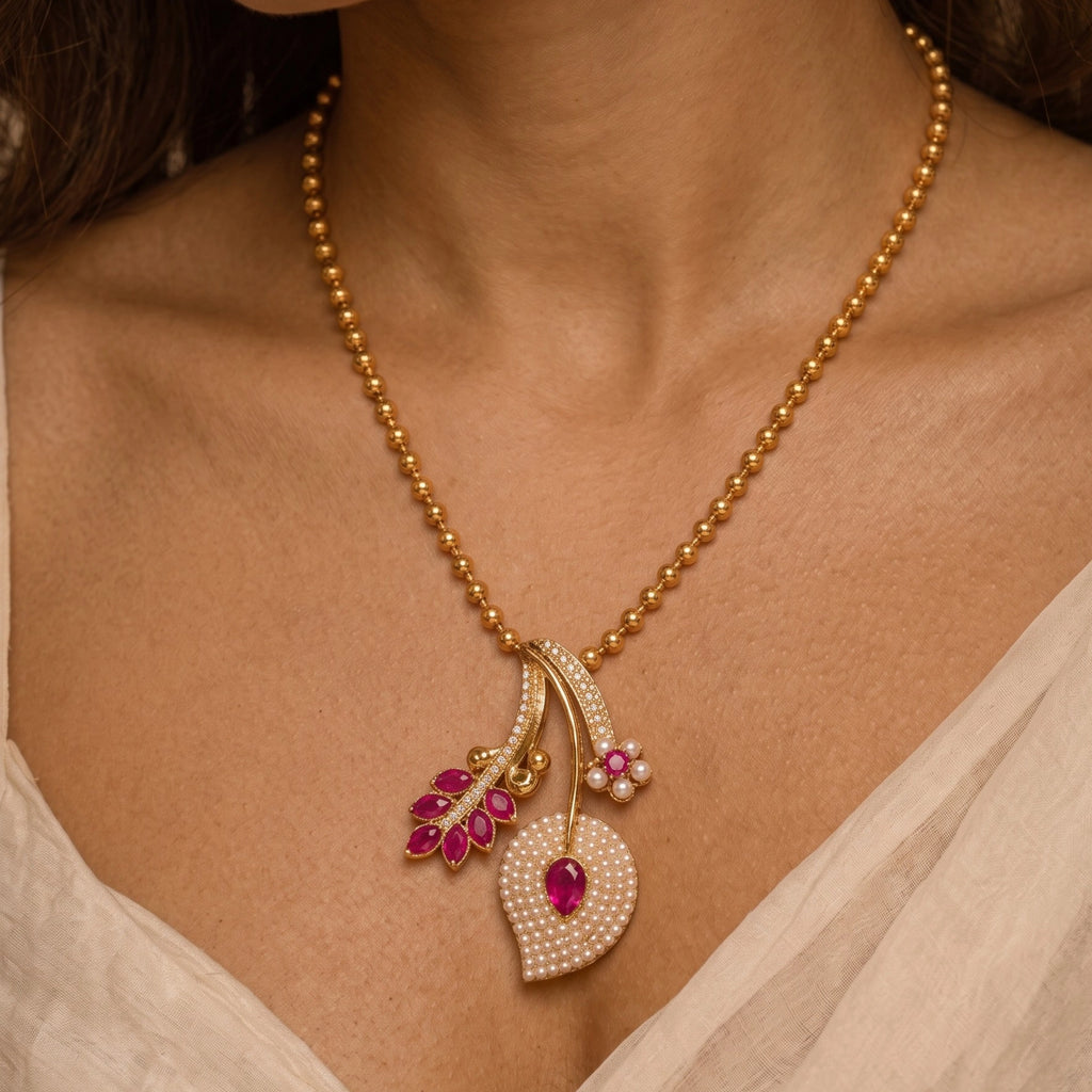 Ruby Blossom Grace Pendant Set