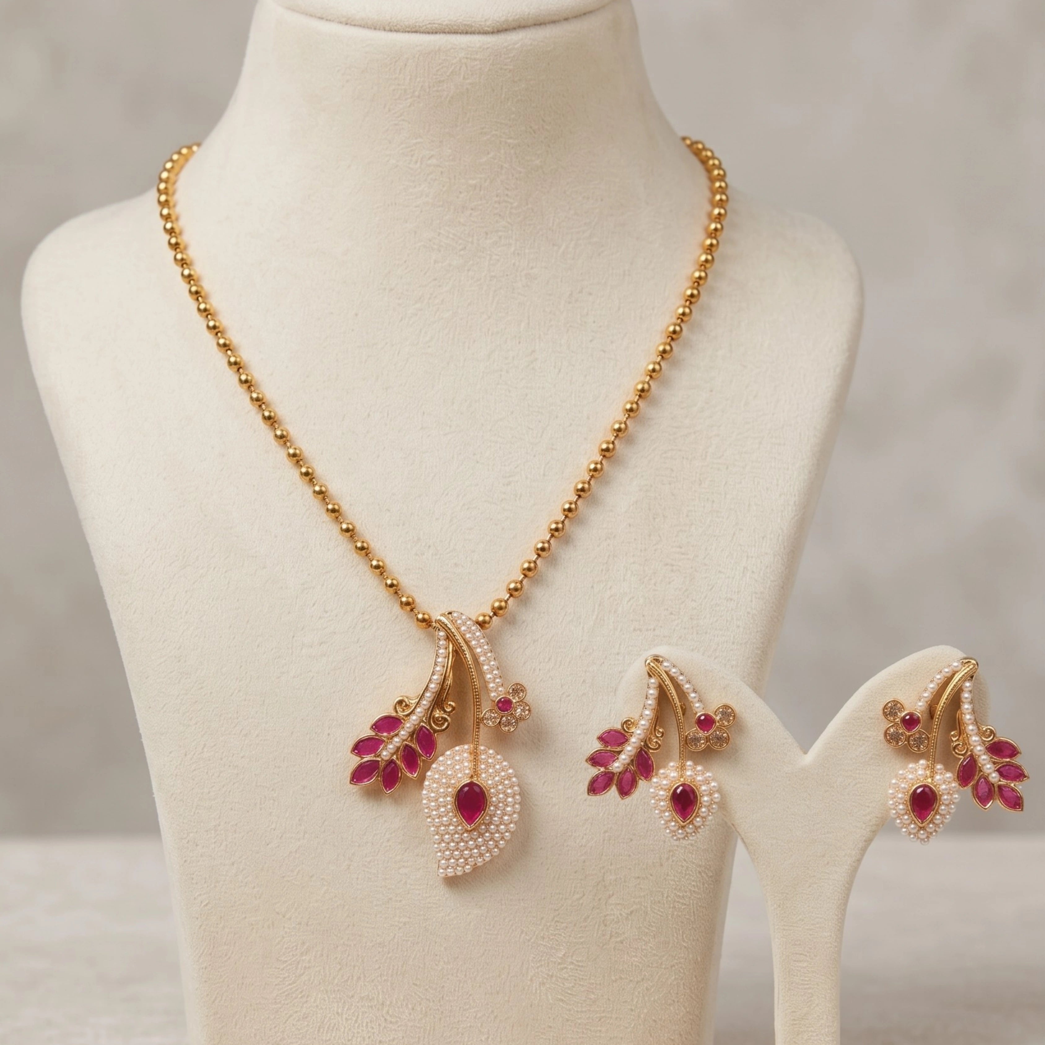 Ruby Blossom Grace Pendant Set