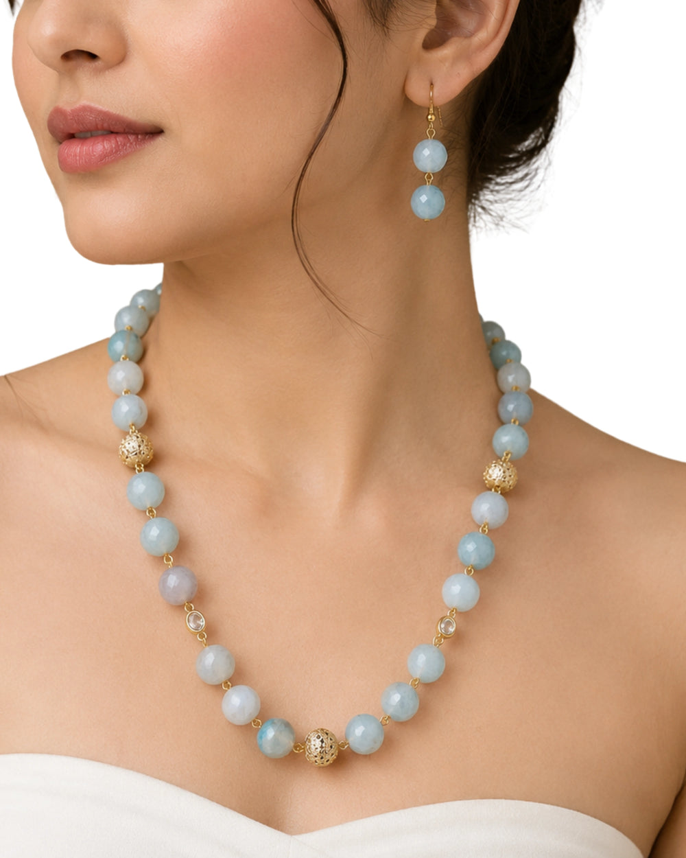 Aqua Celeste Beaded Necklace & Earrings Set