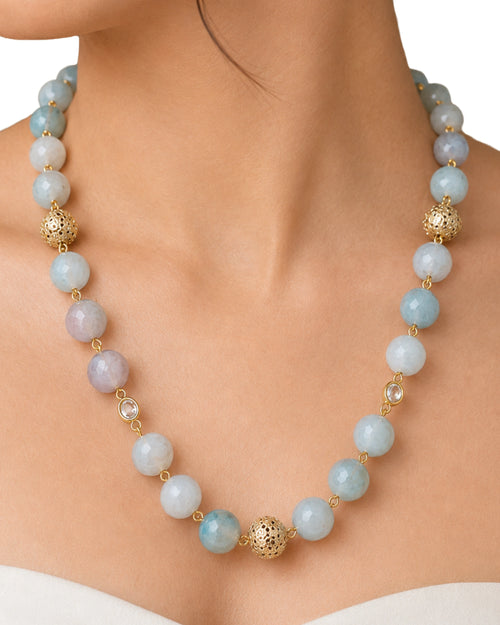 Aqua Celeste Beaded Necklace & Earrings Set