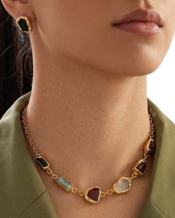 Golden Aura Natural Stone Necklace & Earrings Set