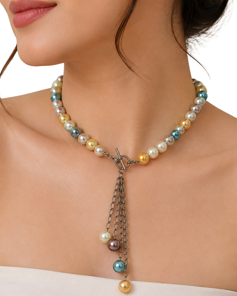 Multicolour Pearl Cascade Necklace