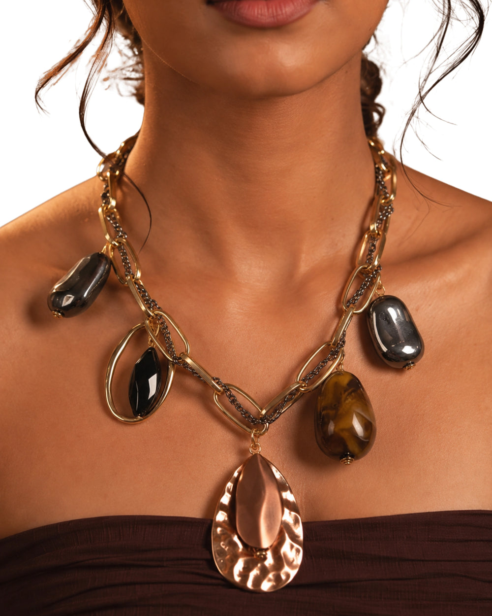 Golden Black Charm Statement Necklace