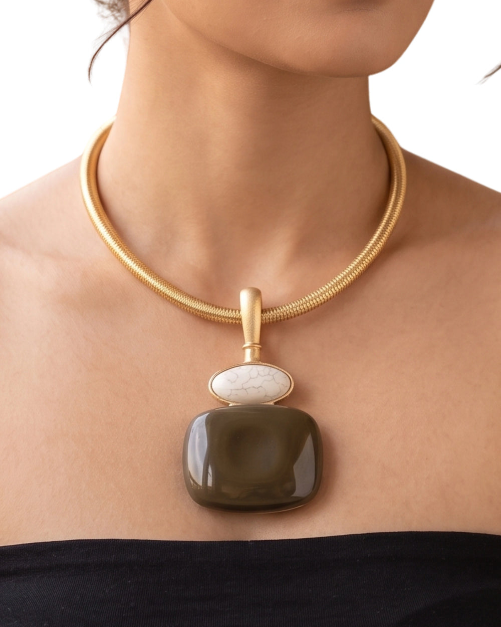 Smoky Brown Statement Pendant Necklace