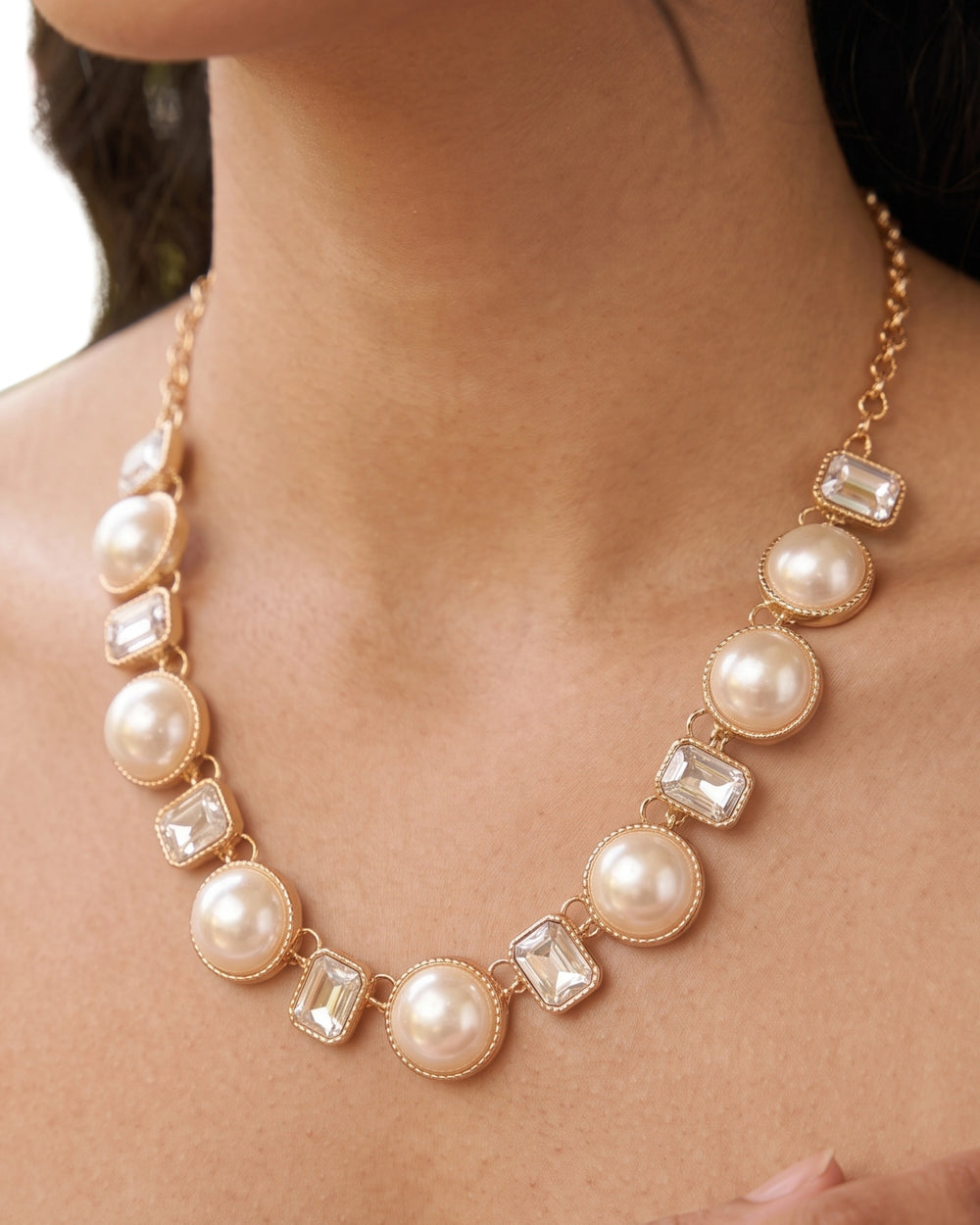 Pearl & Crystal Gold-Tone Necklace Set