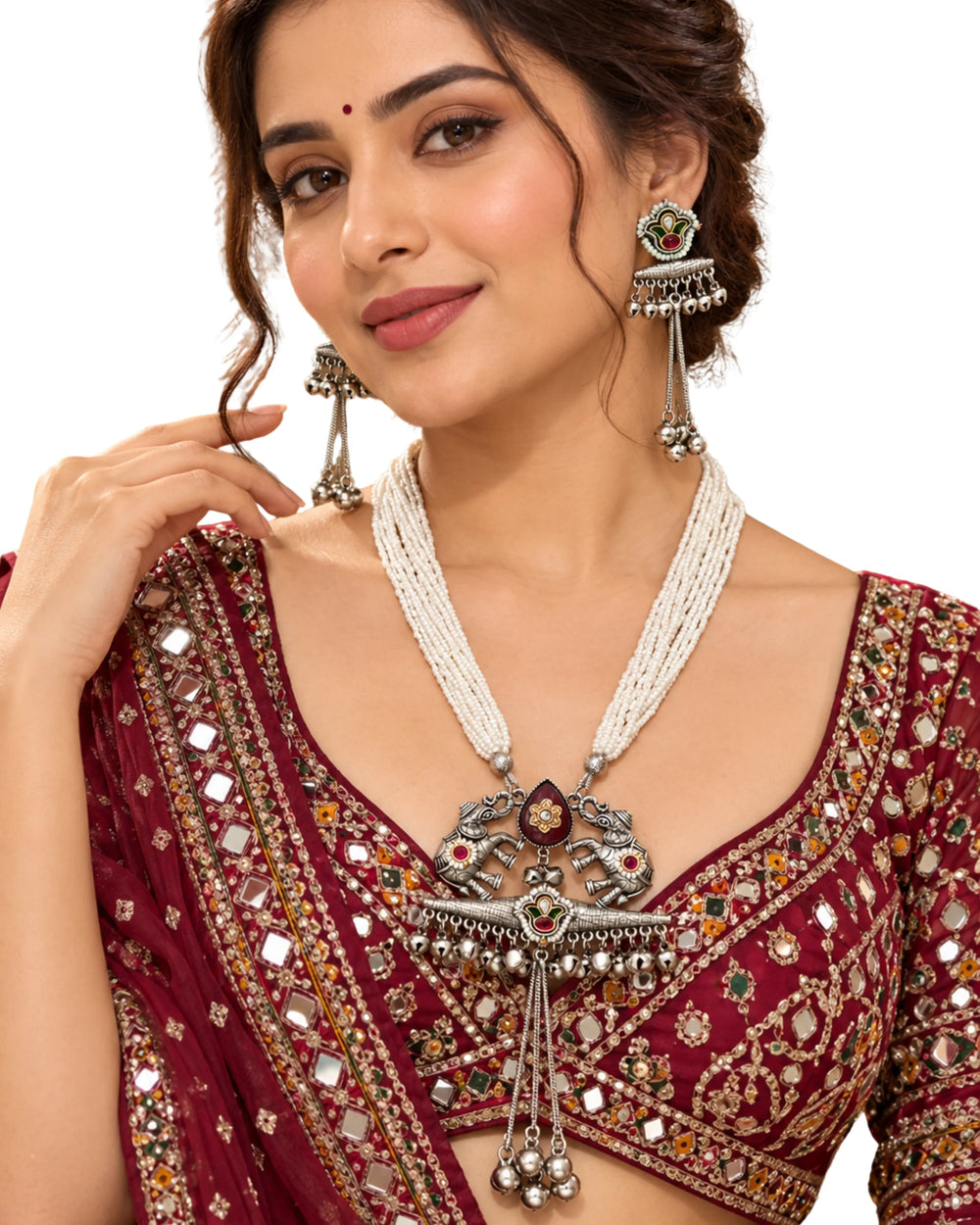 Gaja Royal Multi-Strand Pearl & Silver Necklace Set