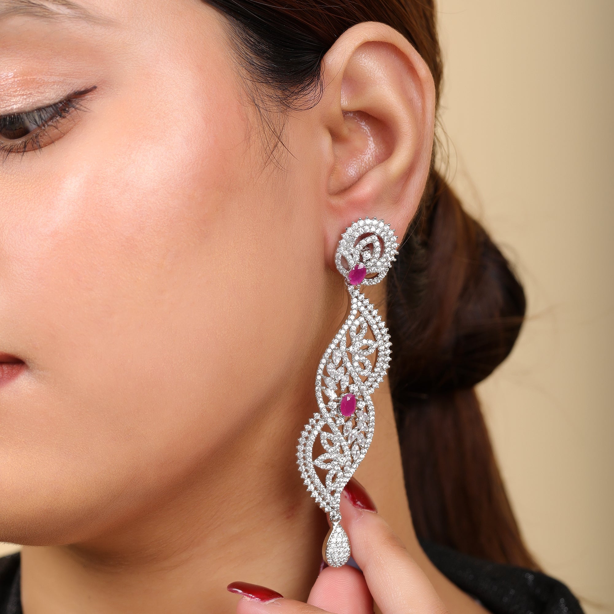 Ruby Crown Chandelier Earrings