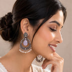 Moonlit Grace Oxidized Chandbali Earrings