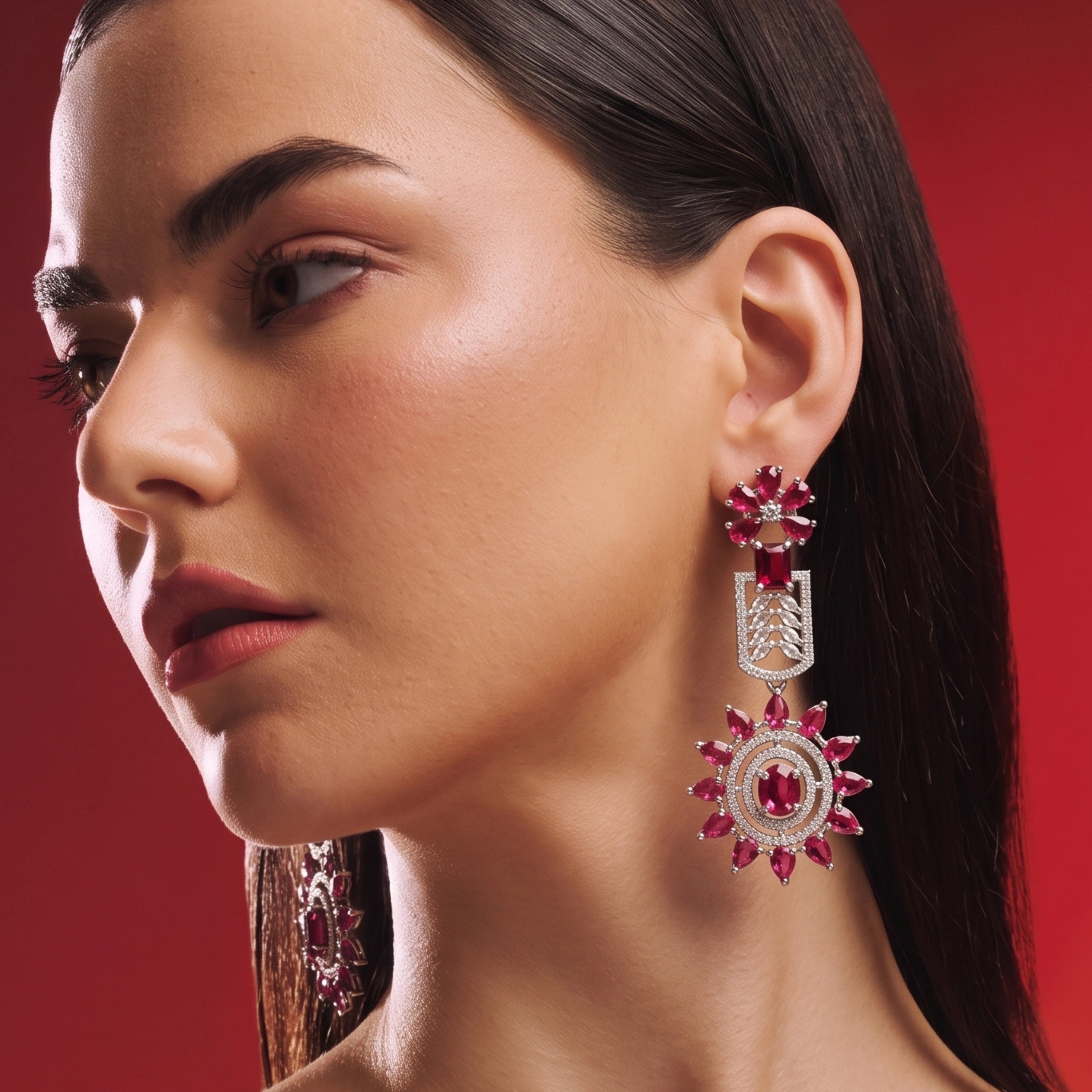 Ruby Blossom Luxe Statement Earrings