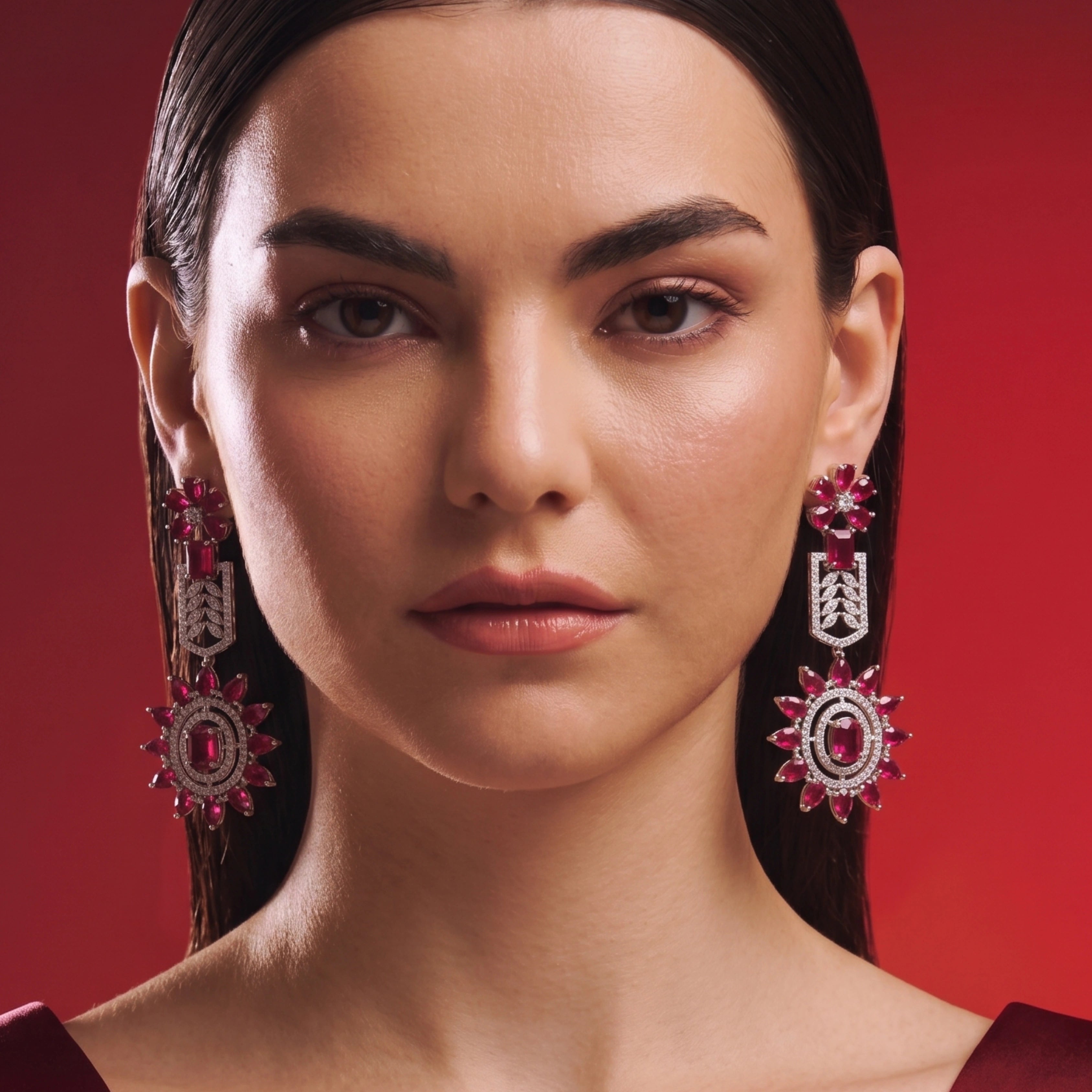 Ruby Blossom Luxe Statement Earrings