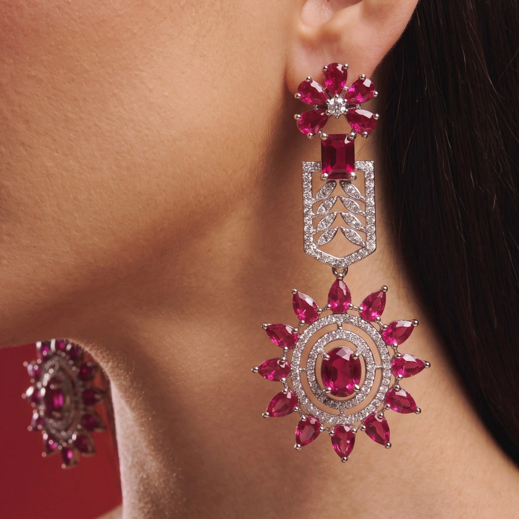 Ruby Blossom Luxe Statement Earrings