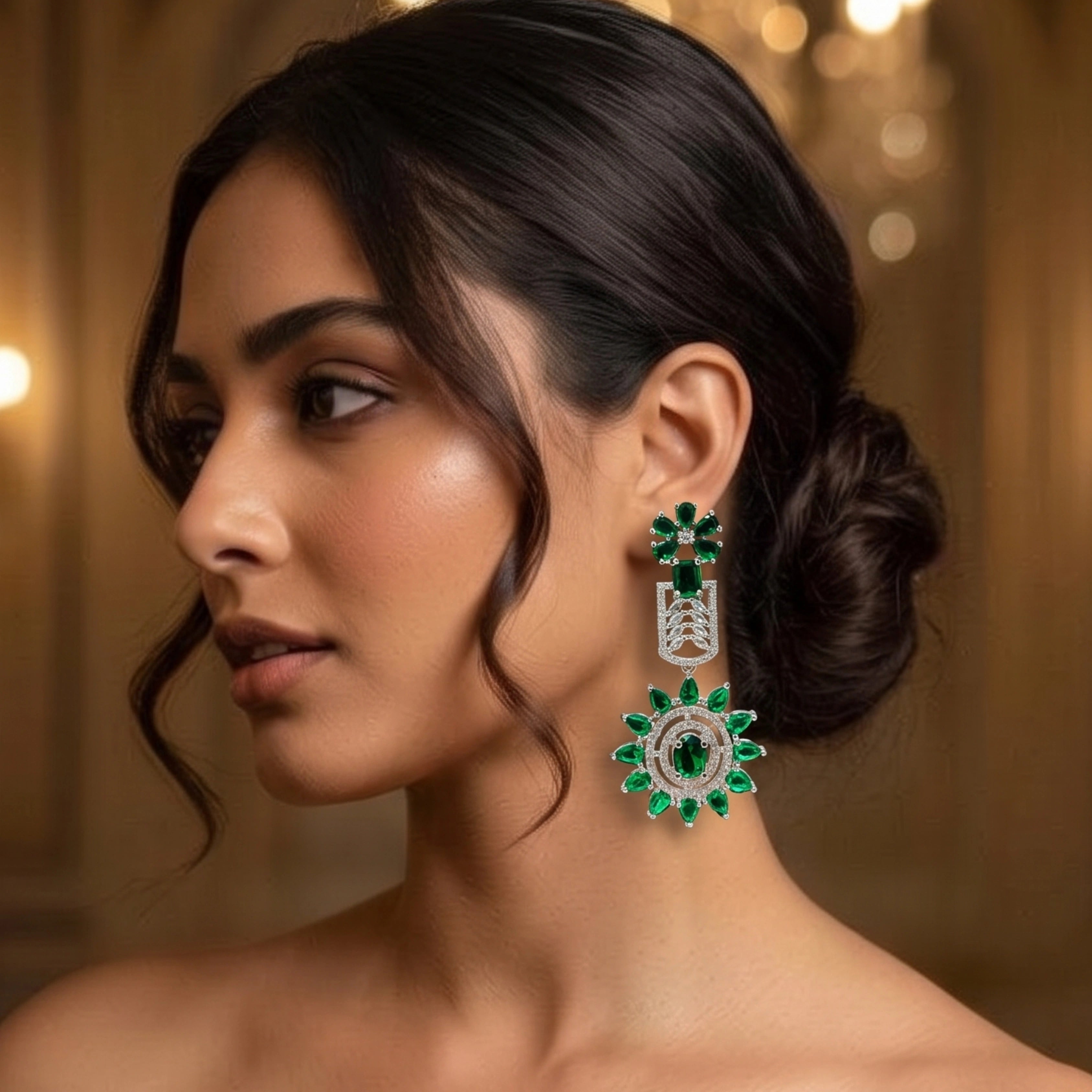 Emerald Bloom Luxe Statement Earrings