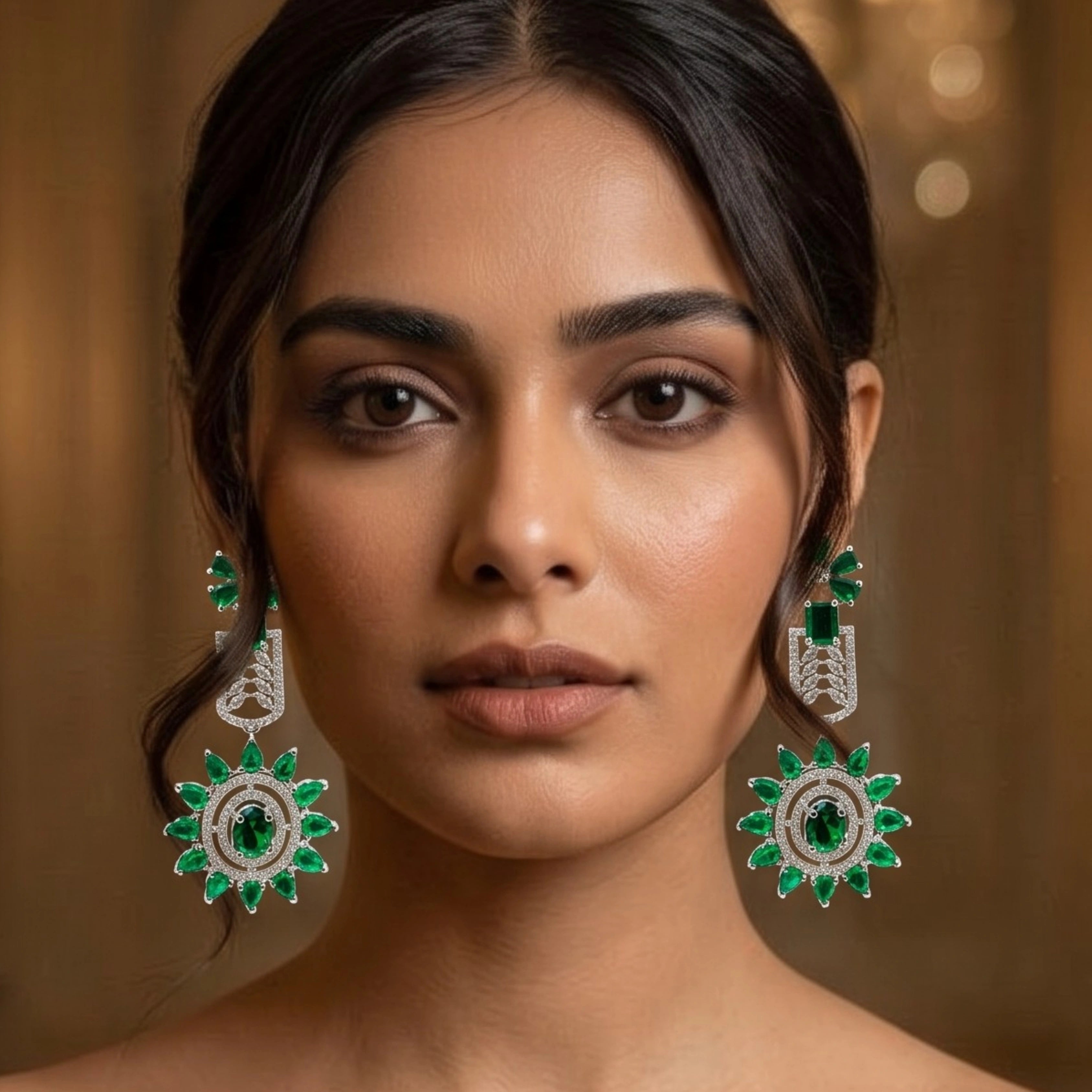 Emerald Bloom Luxe Statement Earrings