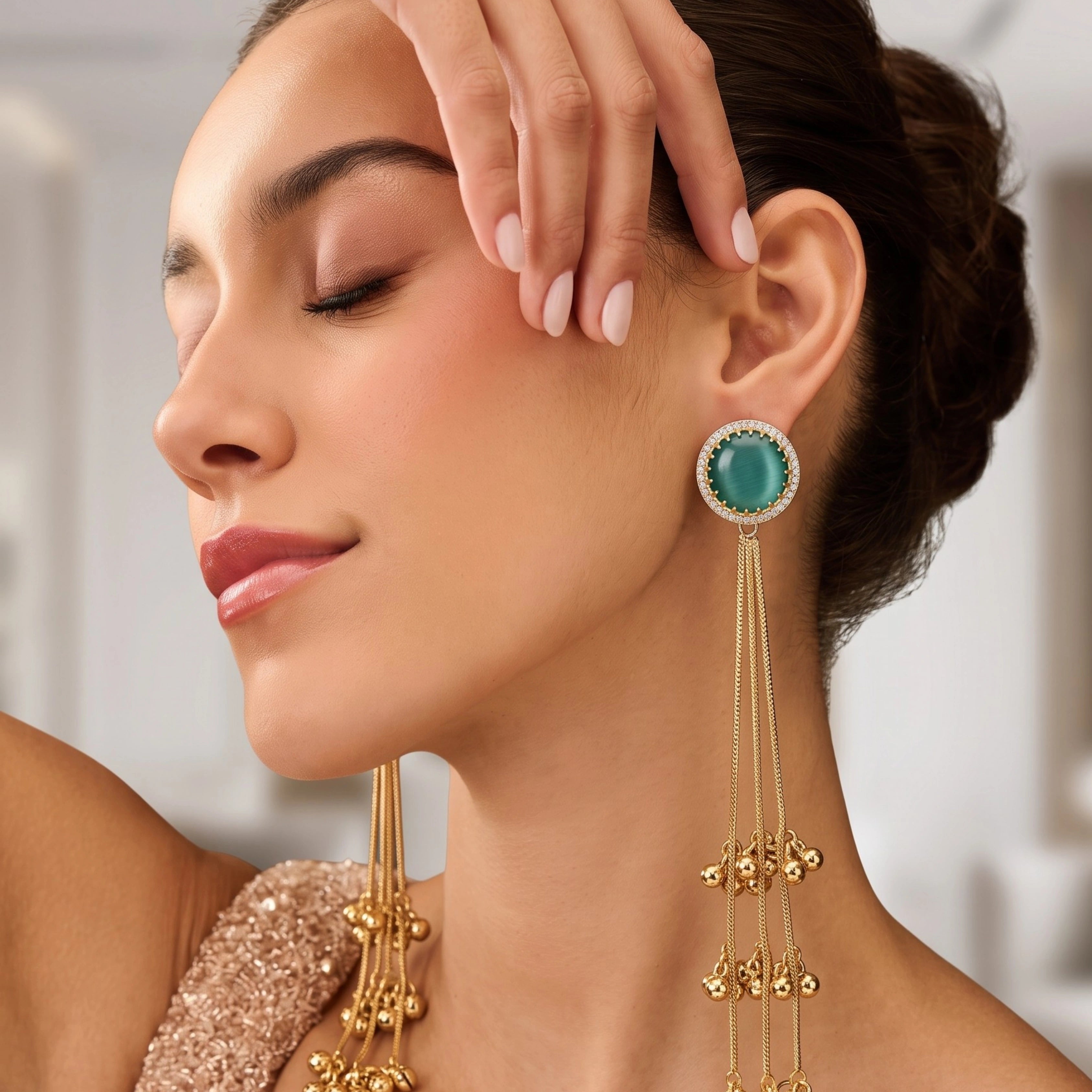 Emerald Cascade Tassel Earrings