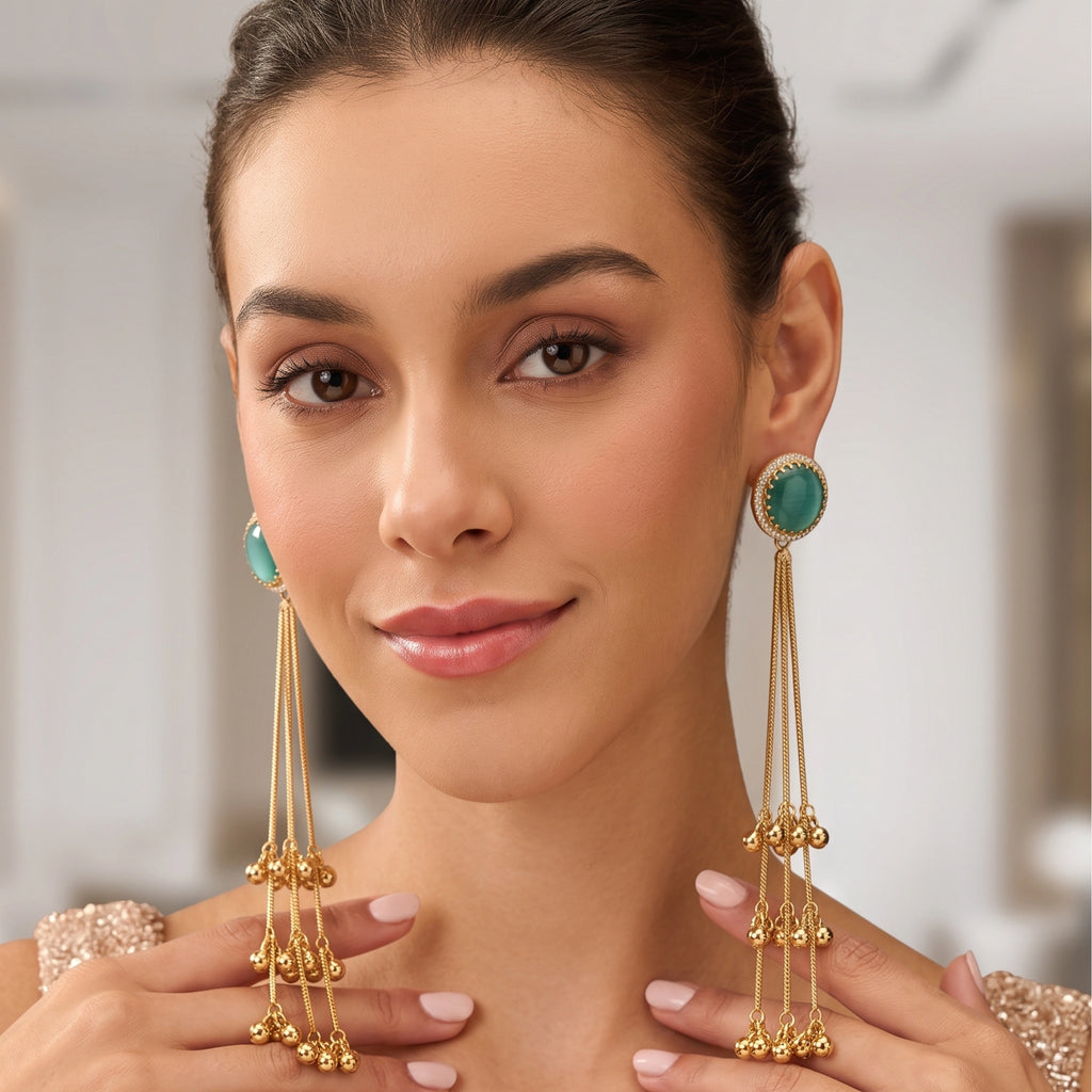 Emerald Cascade Tassel Earrings